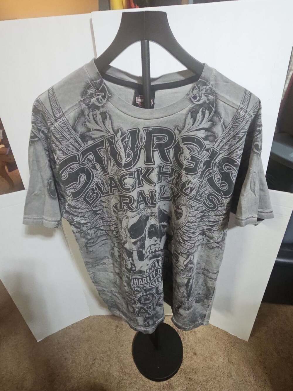Harley-Davidson T-Shirt Size L Gray Sturgis Skull Hill City South Dakota